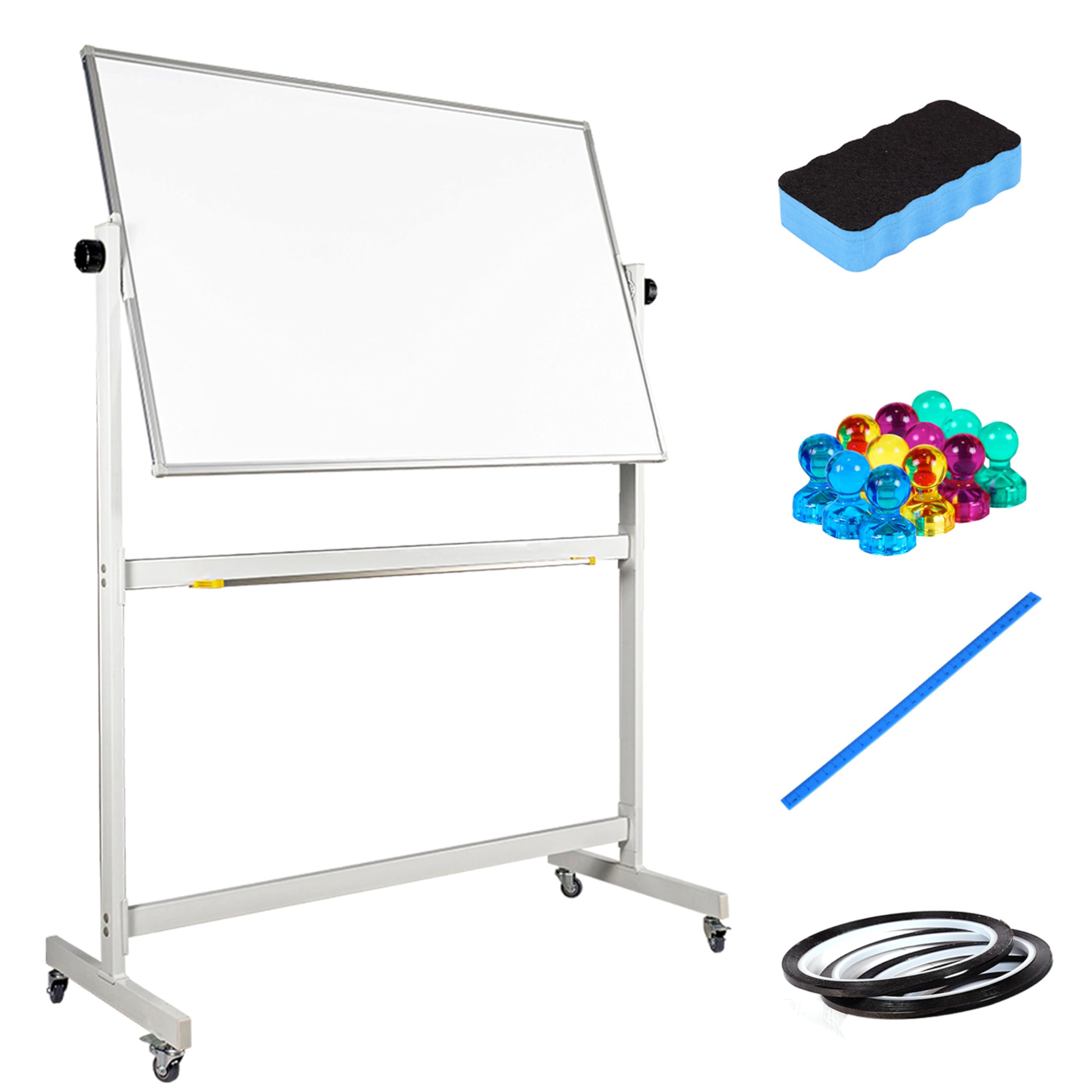Flybold 48x32 Inch Large Rolling Whiteboard with Stand - Portable Double Sided Mobile White Board on Wheels - Wall Mount or Freestanding Dry Erase Board for Home Office, Presentations, Writing & Coaching - Perfect for Meetings, Classrooms & Creative Brainstorming