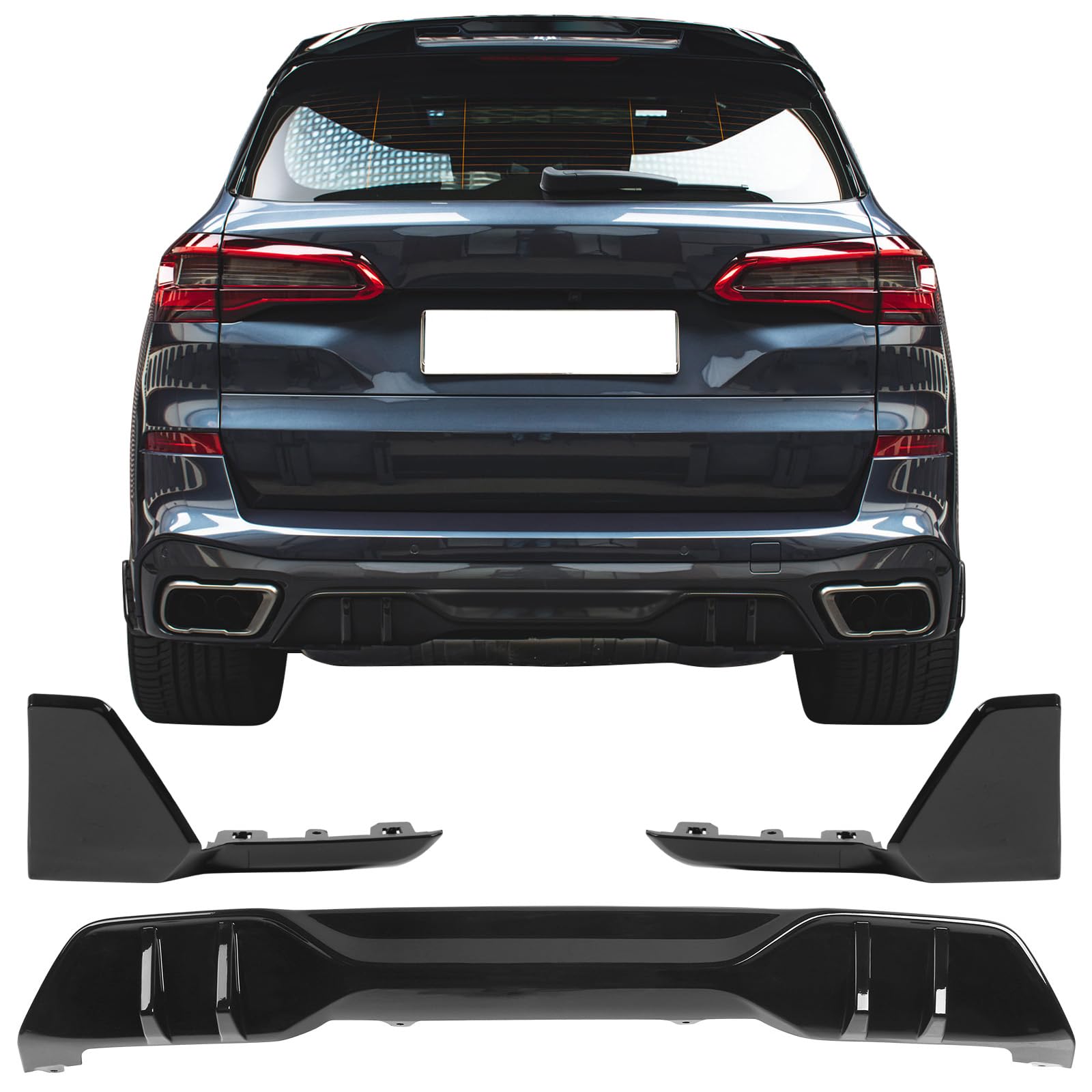 IKON MOTORSPORTS 2PCS Rear Splitter Aprons & Bumper Diffuser for 2019-2023 BMW G05 X5 M Sport | ABS Plastic MP Style Gloss Black Body Kit | Enhances Aerodynamics & Sporty Look for Street & Track Performance