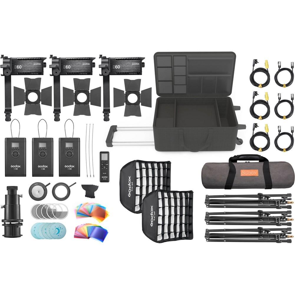 Godox S60 LED Focusing Light 3 Point Lighting Kit (5600K) - Professional Studio Photography Lighting for Portraits, Product Shoots & Video Production