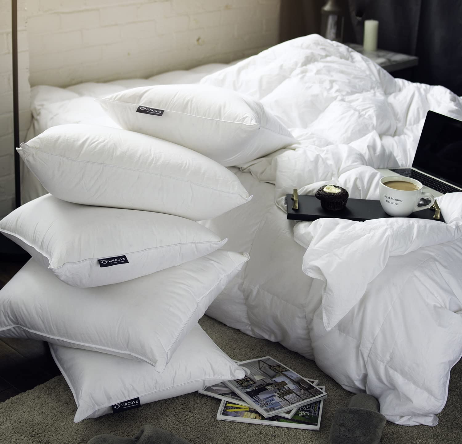 Premium Lincove Down & Feather Luxury Pillows for Sleeping - 100% Cotton 600 Thread Count Hypoallergenic Queen Size (Pack of 2) - Made in USA - Ideal for Hotels, Guest Rooms & Home Bedroom Comfort