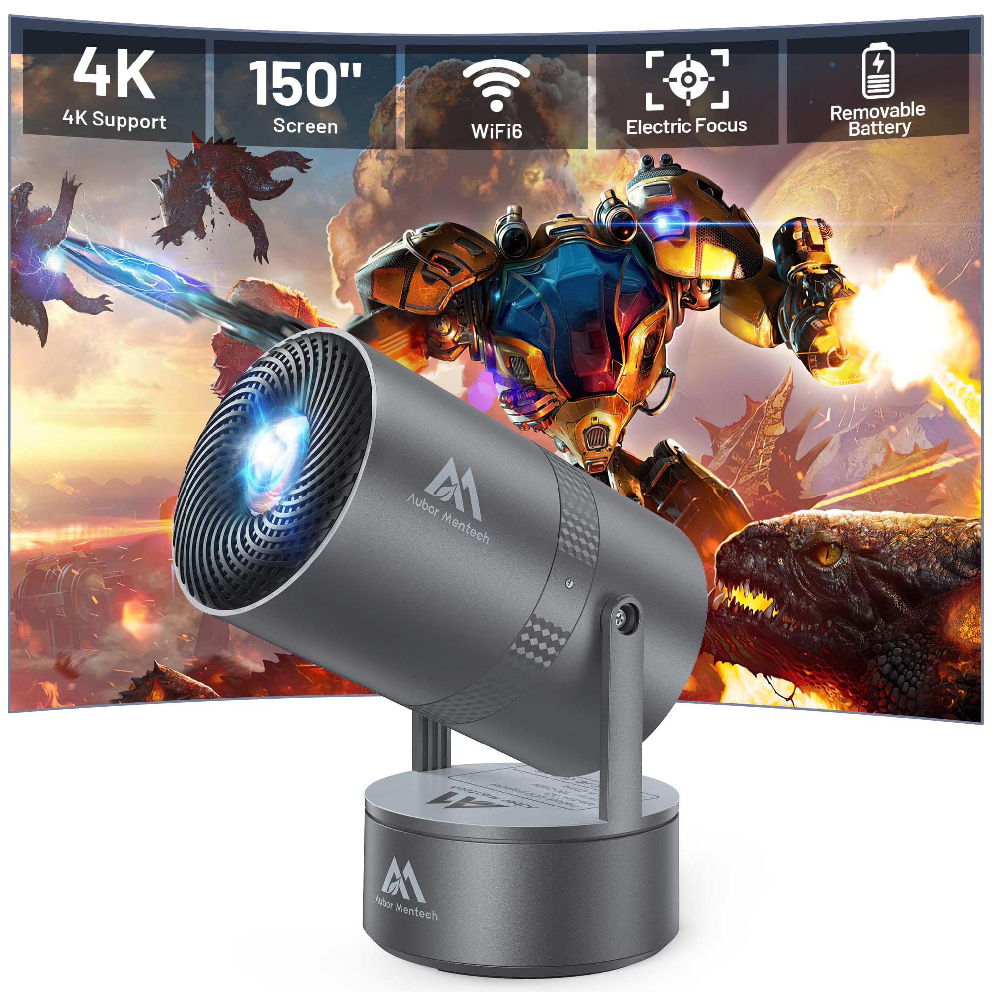 Built-in Battery Mini Projector with WiFi & Bluetooth | 4K 1080P Support | 270° Rotation | 150
