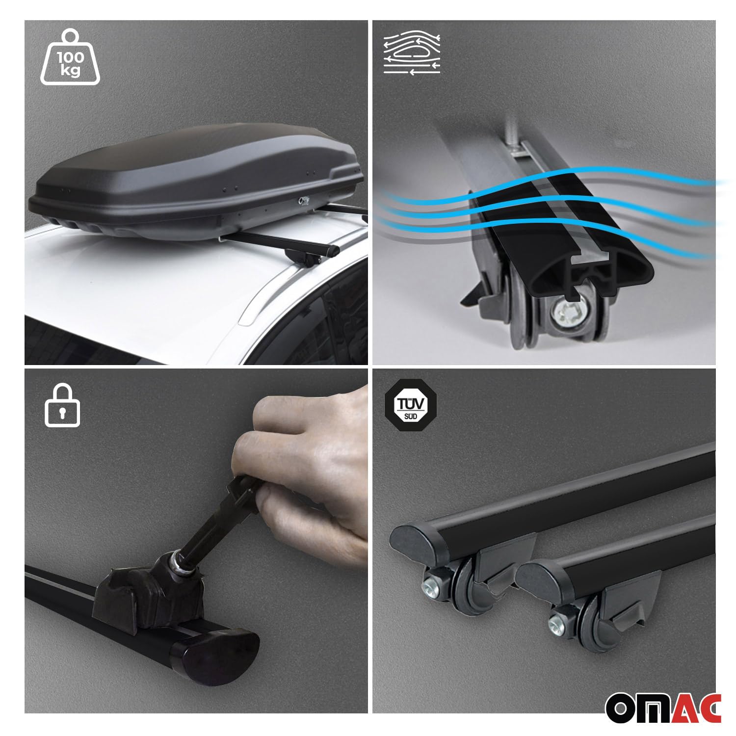 OMAC 220 Lbs Capacity Aluminum Roof Rack Cross Bars for BMW X5 F15 (2014-2018) - Heavy Duty Black Luggage Carrier - Perfect for Road Trips, Camping & Outdoor Adventures