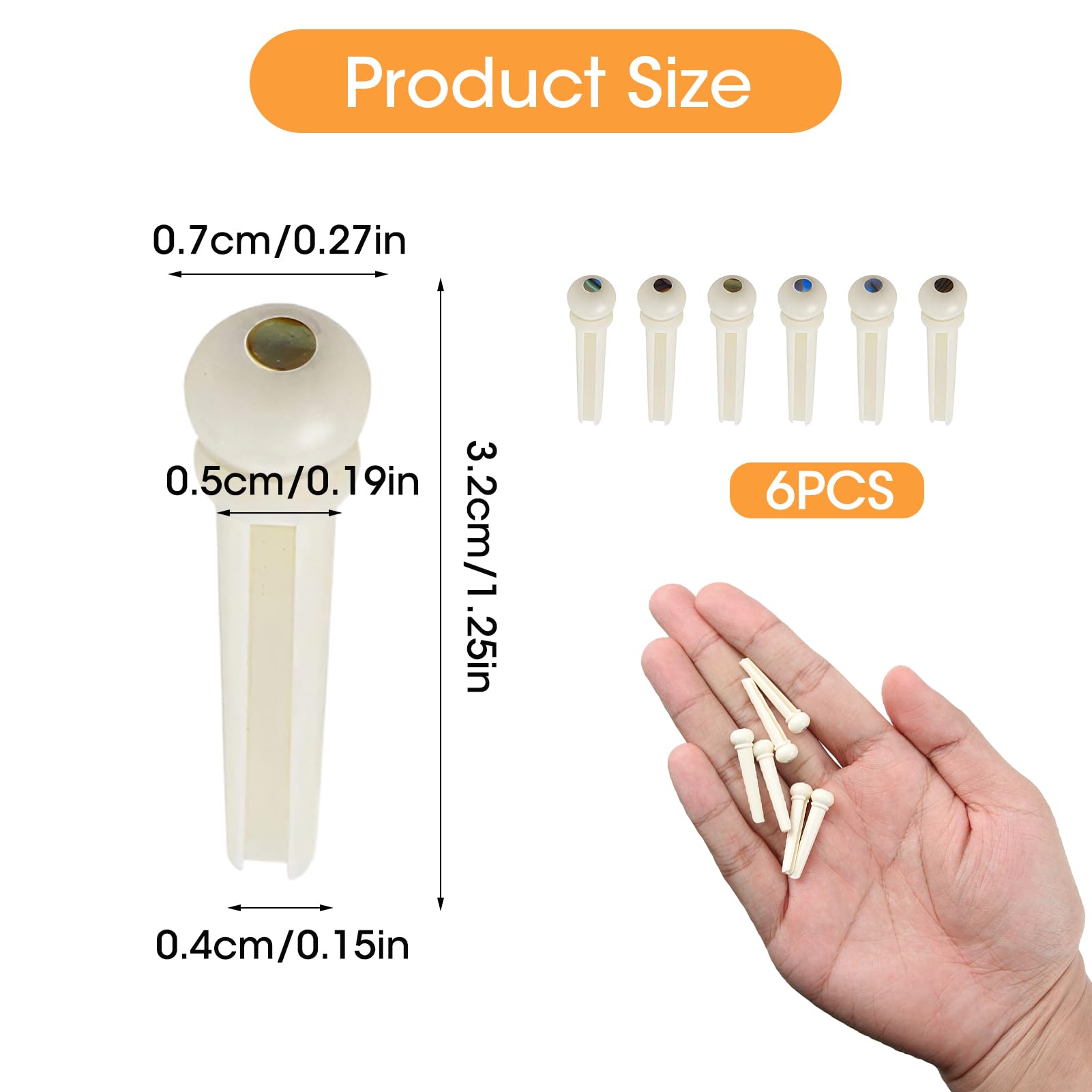 6-Piece White ABS Plastic Acoustic Guitar Bridge Pins with Abalone Dot - Durable Replacement Pegs for Guitar String Maintenance - Perfect for Guitar Repair, Setup & Musical Instrument Accessories