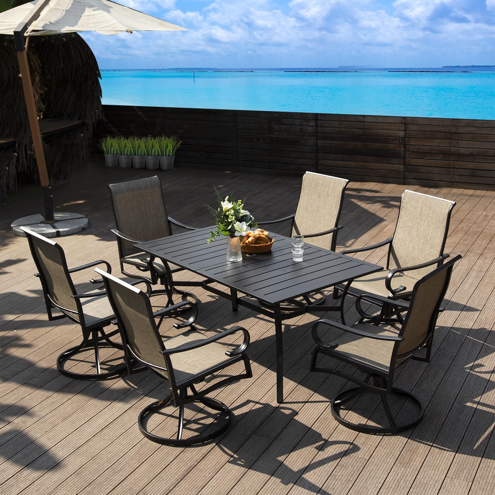 MEOOEM 4-Piece Patio Dining Chair Set - Outdoor Swivel Rocking Chairs with Durable Textilene Mesh Fabric - Perfect for Garden, Backyard, Poolside & Patio Relaxation