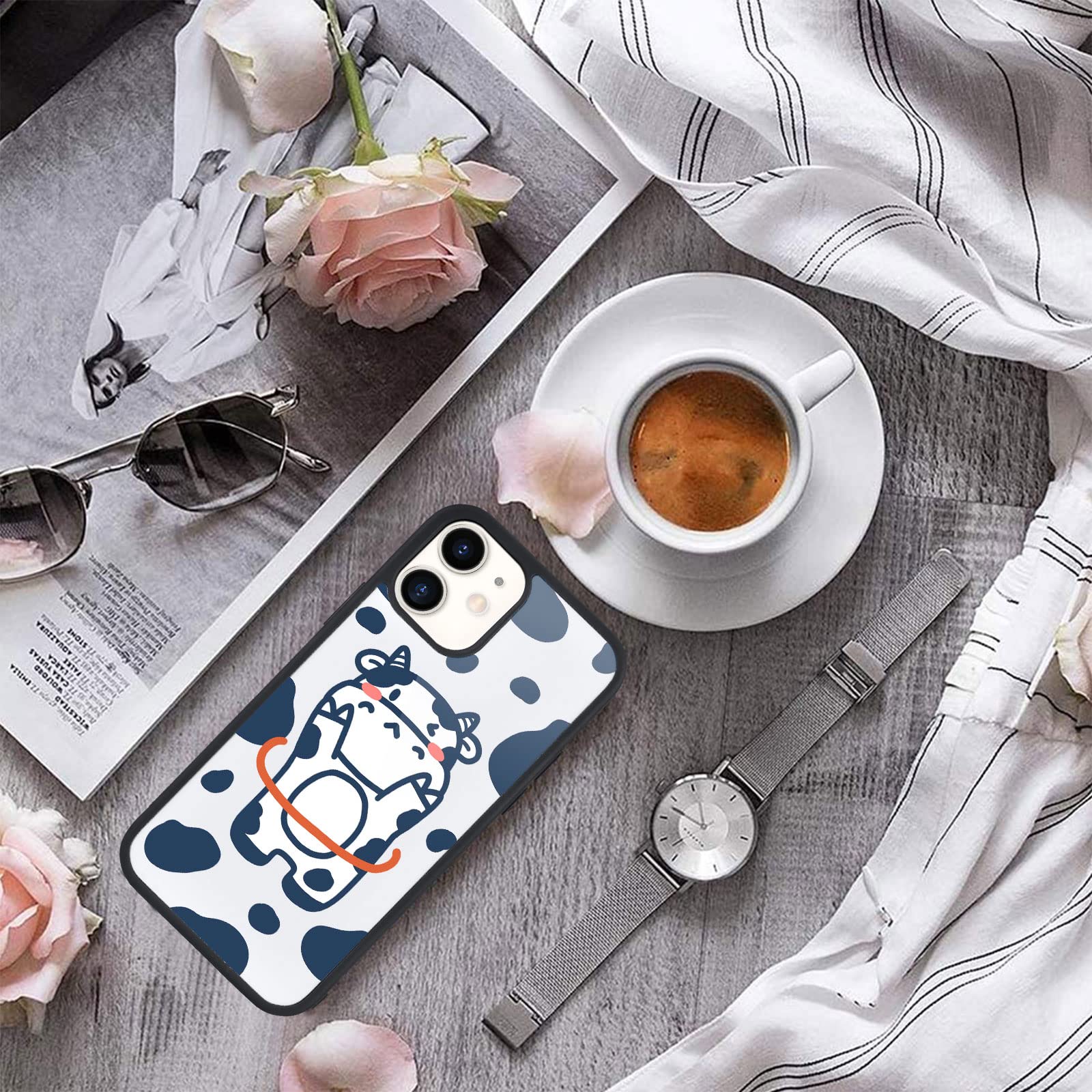 MAYCARI iPhone 12 Pro Max Case - Cute Cow Animal Design Hard Back Cover with Soft TPU Bumper | Protective Phone Cover for Women, Girls & Kids | Perfect for School, Work & Daily Use