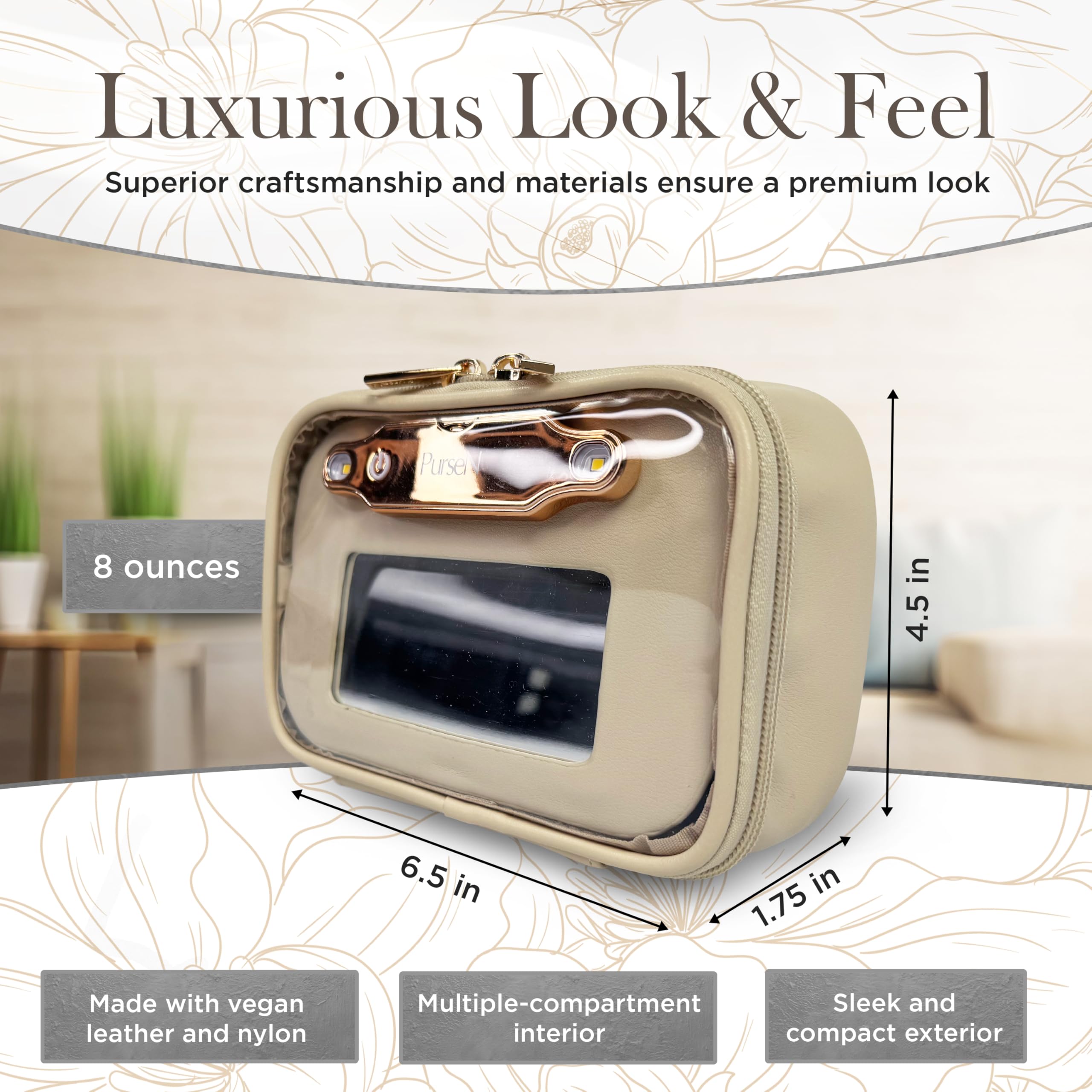 LITTMINI Lighted Mirror Makeup Bag - Vegan Leather Travel Organizer for Everyday Essentials