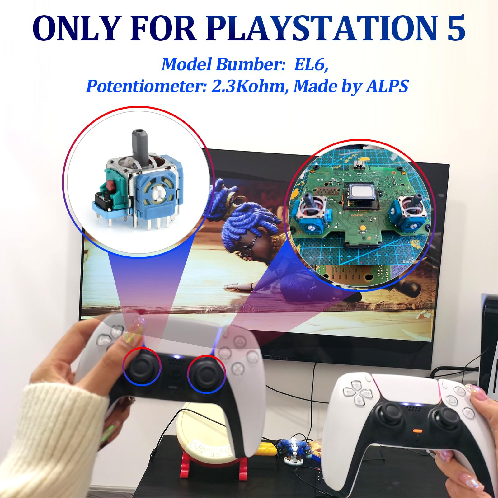 PS5 Analog Stick Replacement Kit (4-Pack) - Compatible with Sony PlayStation 5 Controller, 3D Joystick Sensor Module & Thumbstick Accessories - Perfect for Gaming, DIY Repairs & Controller Maintenance