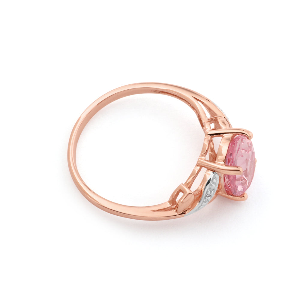 9ct Rose Gold Peach Sapphire & Diamond Ring - Elegant Engagement, Wedding, or Anniversary Jewelry Gift for Women