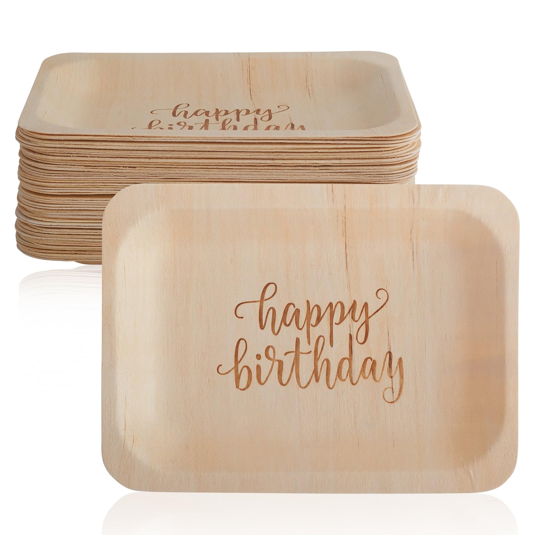 Eco-Friendly Disposable Birthday Party Plates - 50 Pack Biodegradable Compostable Plates for Birthday, Wedding, Baby Shower & Events (Salad/Dessert Size) - Sustainable Alternative to Plastic Tableware