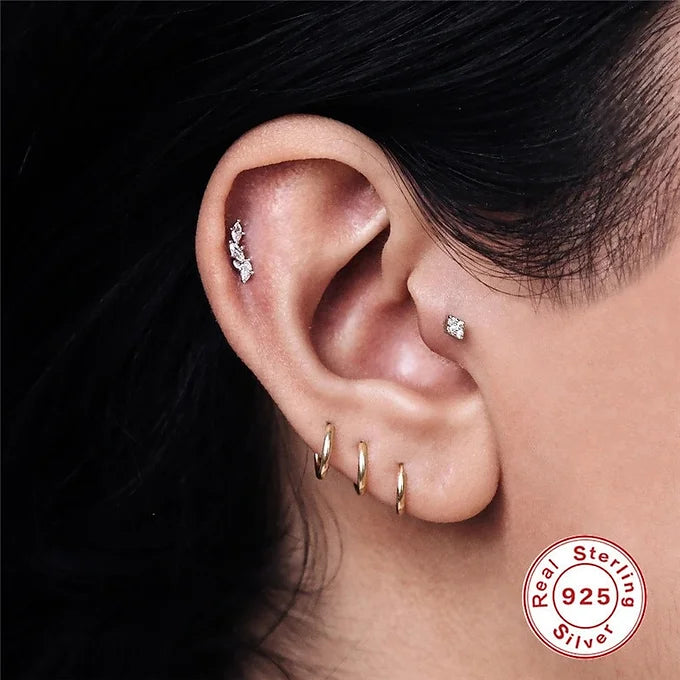 Sterling Silver Flower Cartilage Earrings - Dainty Bar Conch Studs for Women | Perfect for Everyday Wear, Gifts & Special Occasions | HC039