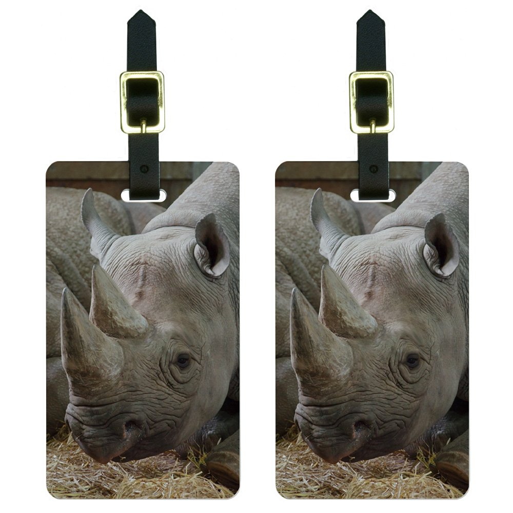 Endangered African Rhino Rhinoceros Luggage Tags - Set of 2 Black & White ID Tags for Travel Bags, Suitcases & Backpacks - Perfect for Safari Trips, Wildlife Conservation Support & Unique Gift Idea