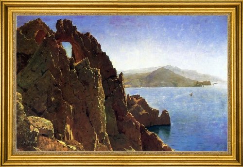 William Stanley Haseltine Natural Arch Capri - 16x24 Inch Premium Canvas Art Print with Gold Wood Frame - Wall Decor for Living Room, Bedroom & Office