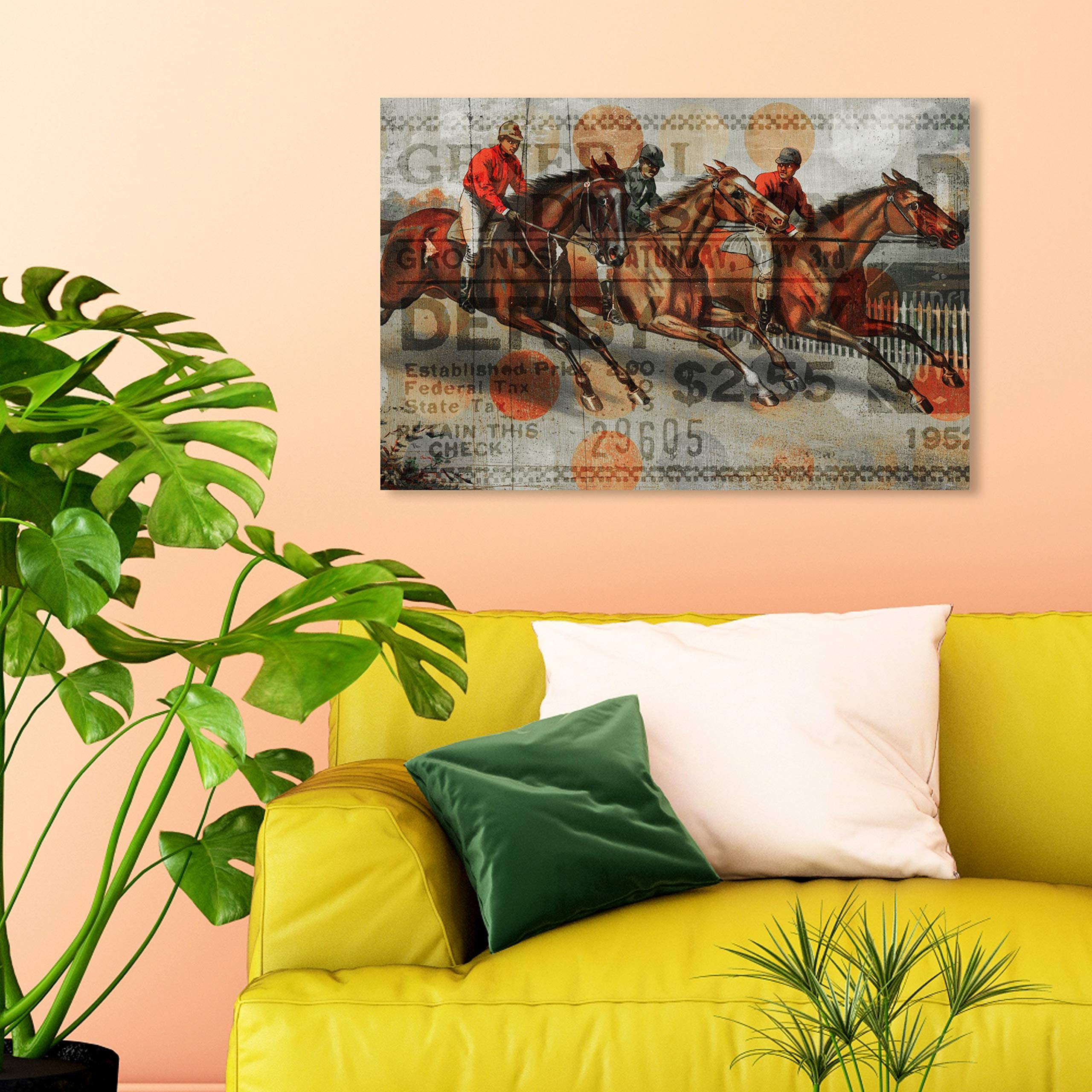 Oliver Gal Artist Co. 'Ticket for The Derby' Animal Wall Art Canvas Print - 30x20 Inches Brown & Gray Modern Home Decor - Perfect for Living Room, Bedroom or Office Wall Art