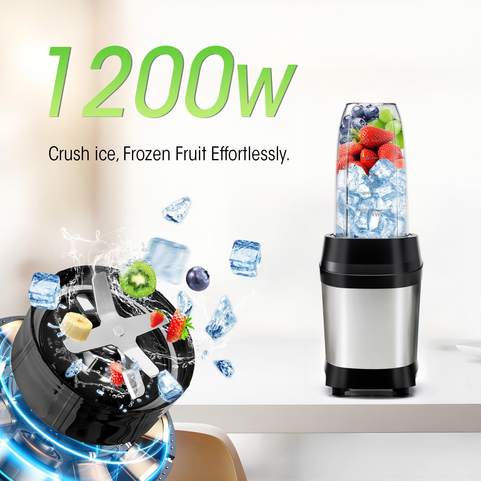 Nahida 1200W High-Speed Blender for Smoothies & Ice Crushing - 6-Fin Blade Professional Blender with 23oz/32oz/37oz Portable Cups - Perfect for Kitchen, Juicing, Protein Shakes & Healthy Drinks