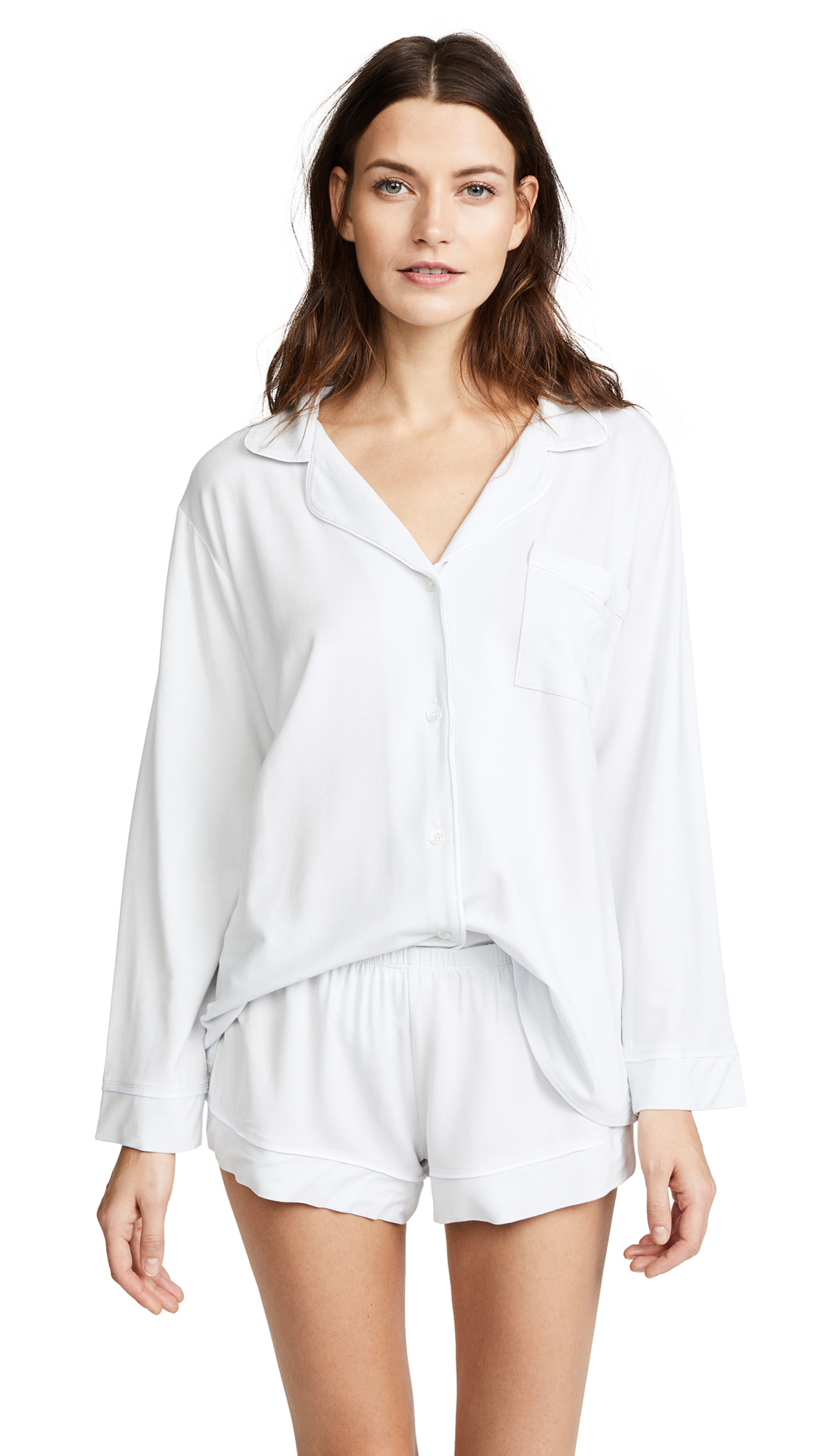 Eberjey Gisele Classic Women's Pajama Set - Soft Long Sleeve Sleep Shirt & Comfortable Lounge Shorts | Cozy Nightwear for Relaxing at Home & Travel