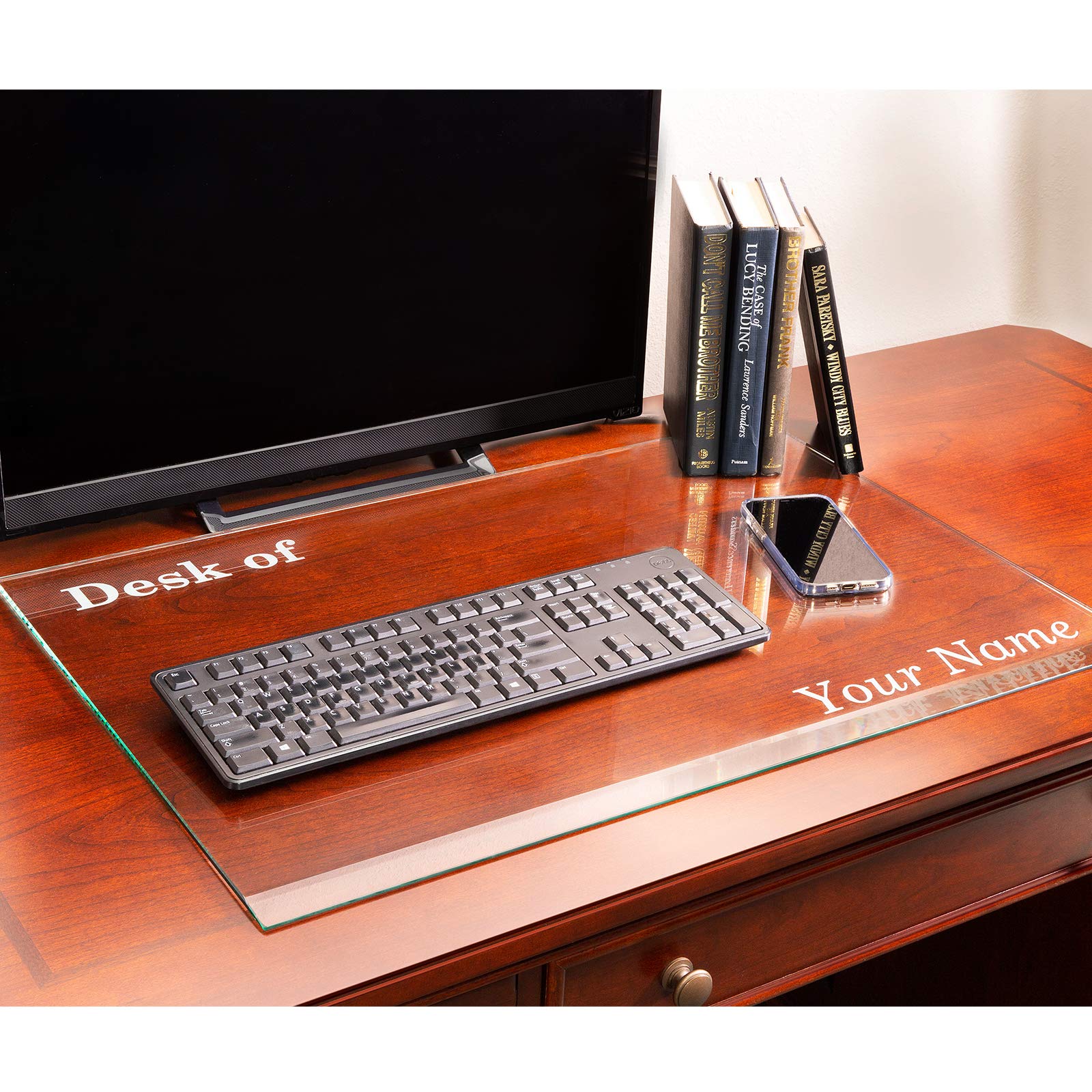 Clearly Innovative 20” x 30” Tempered Glass Desk Pad - 1/4” Thick Beveled Edge Protector for Writing & Computer Work | Personalized Office & Home Workspace Accessory | Perfect for Meetings, Note-Taking & Keyboard Protection