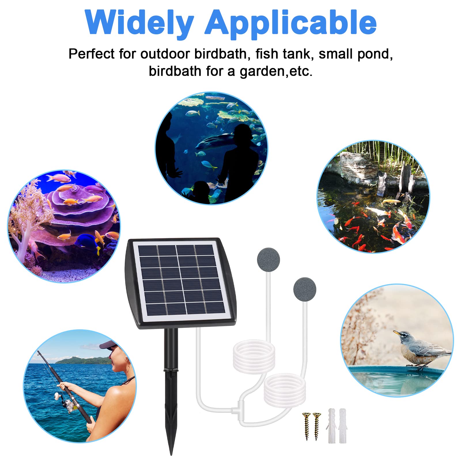 Solar Oxygen Pump 2W with 2200mAh Battery - Solar Powered Pond Aerator & Aquarium Air Pump - Oxygenator for Fish Tank, Fishing Aerator with Tube - Perfect for Outdoor Ponds, Garden Water Features & Aquarium Oxygenation