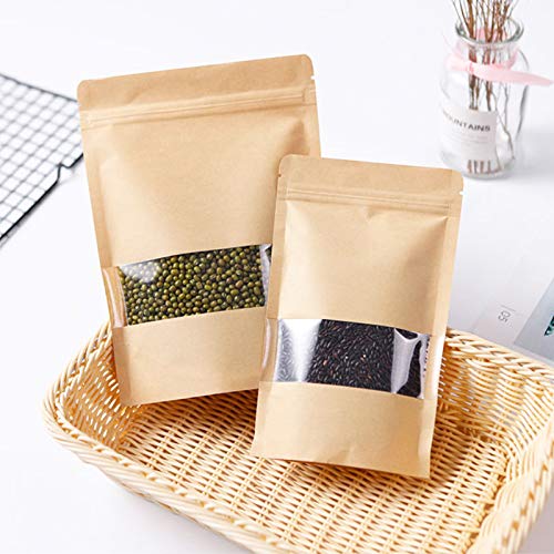 100 Pcs Resealable Kraft Paper Bags with Window - 3.5