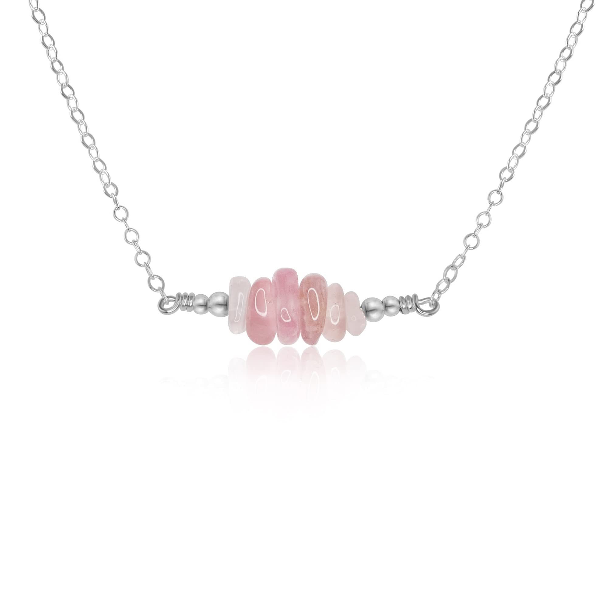 Rose Quartz Chip Bead Bar Necklace in Sterling Silver - Healing Crystal Jewelry for Women, Chakra Balancing & Positive Energy - Perfect for Meditation, Yoga & Everyday Wear