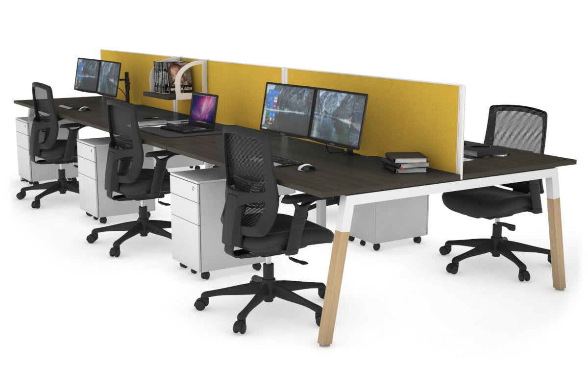 6-Person Office Workstation with Quadro A Legs & Wood Cross Beam - 1200L x 800W Cable Management Desk for Collaborative Workspaces