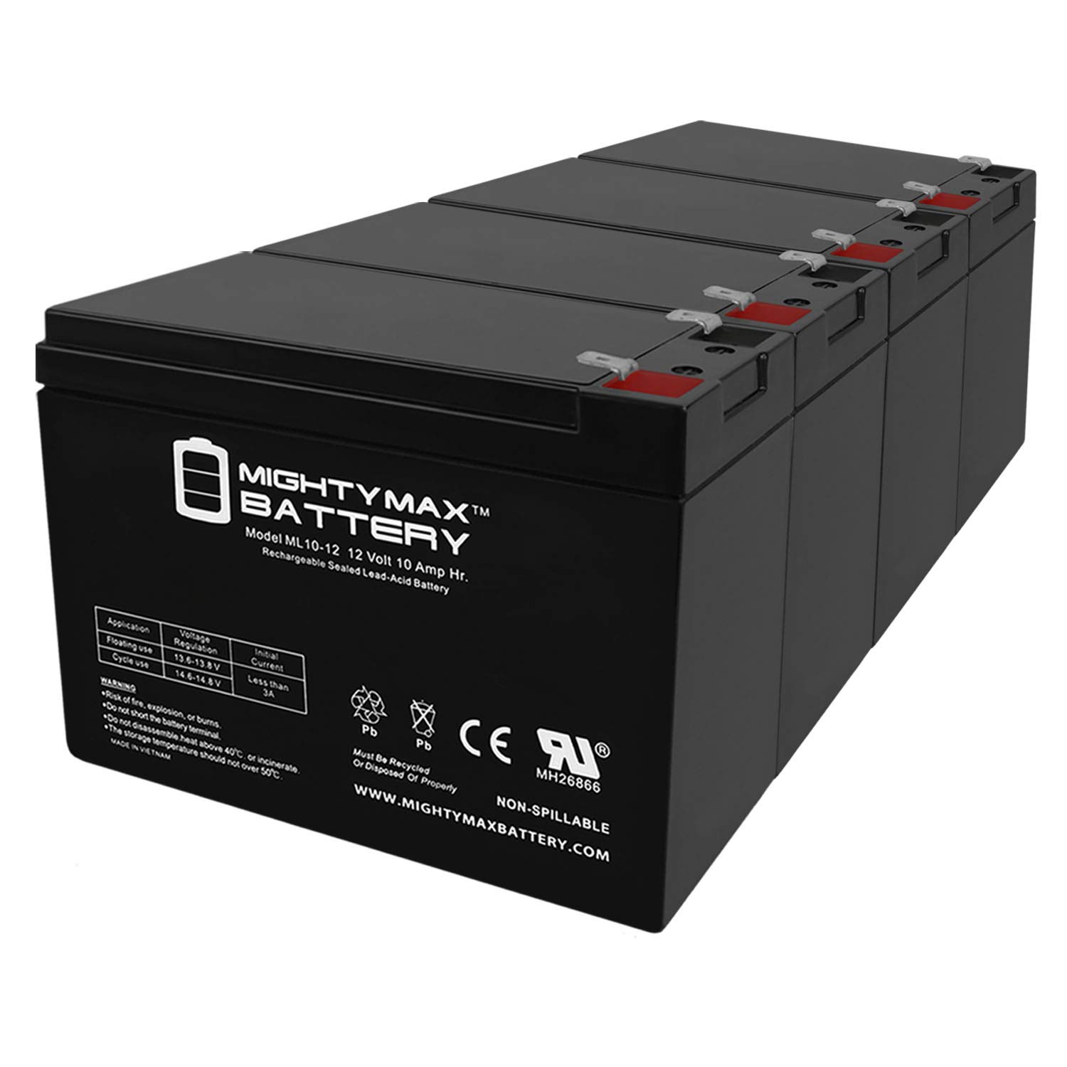Mighty Max Battery ML10-12 - 12V 10AH Replacement Battery for Viza Volt Electric Scooter - 4 Pack - Perfect for Commuting, Delivery Services & Outdoor Adventures