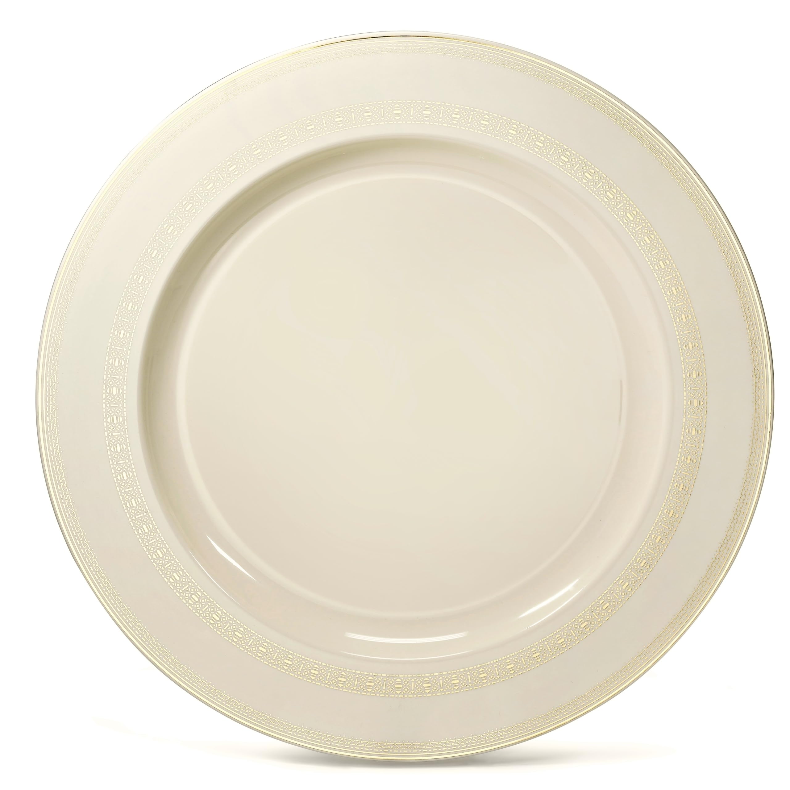 240-Pack Heavyweight Disposable Plastic Plates for Weddings & Parties - 6.25'' Elegant Ivory & Gold Lace Dessert/Bread Plates - Perfect for Birthday Celebrations, Bridal Showers, Baby Showers & Formal Events