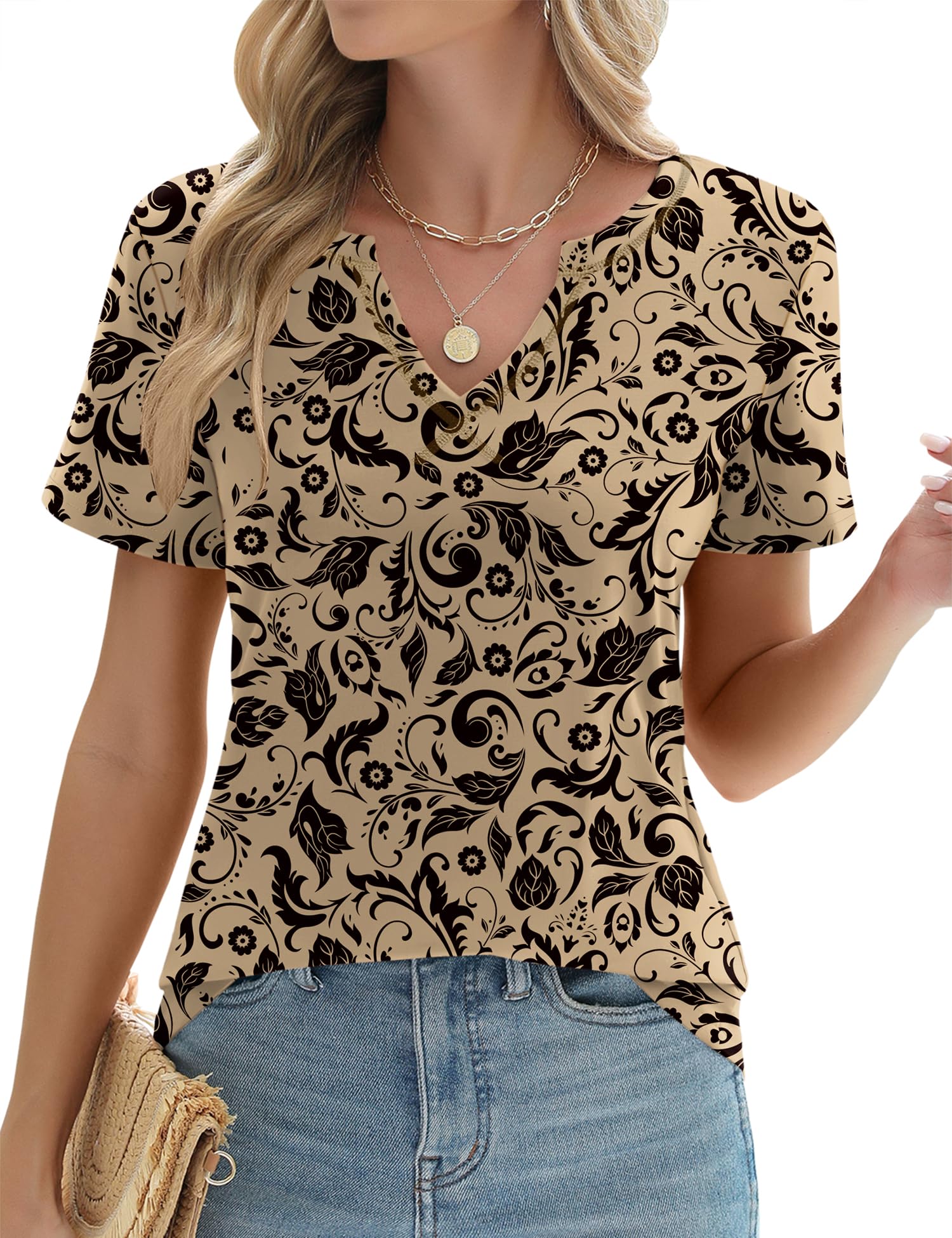 LOMON Women's V-Neck Short Sleeve T-Shirt - Soft Basic Tee for Summer | Casual Everyday Wear, Workout, Beach Outfits & Lounge Comfort