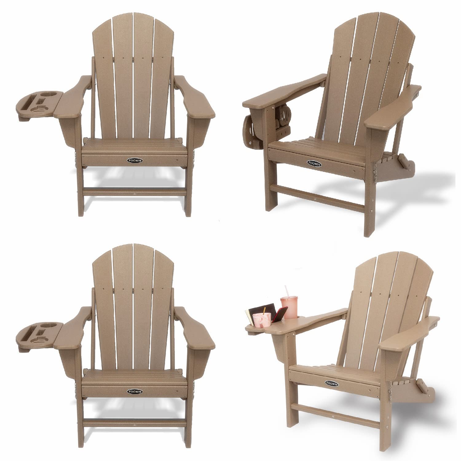 4-Piece Folding Adirondack Chair Set - Durable Weather-Resistant Plastic Outdoor Chairs with Cup Holders - Perfect for Patio, Deck, Lawn, Backyard, Beach & Campfire Gatherings