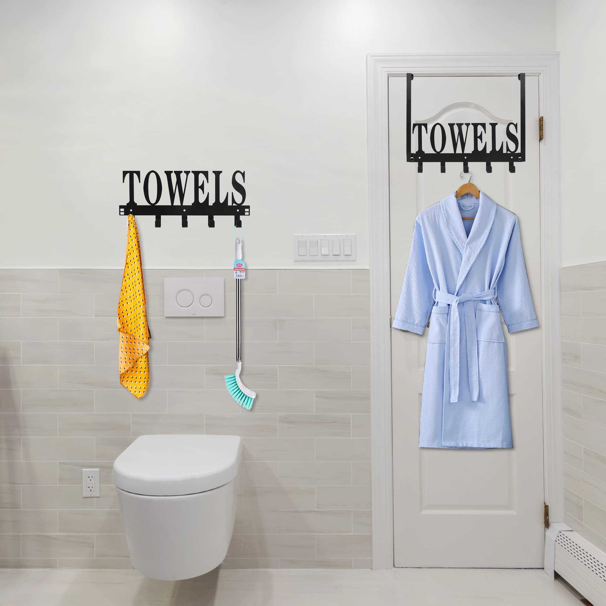 Over The Door Hook Hanger - Heavy Duty 5 Hooks Towel & Coat Organizer for Bathroom, Bedroom, Closet - Perfect for Hanging Towels, Coats, Bags, Robes & More