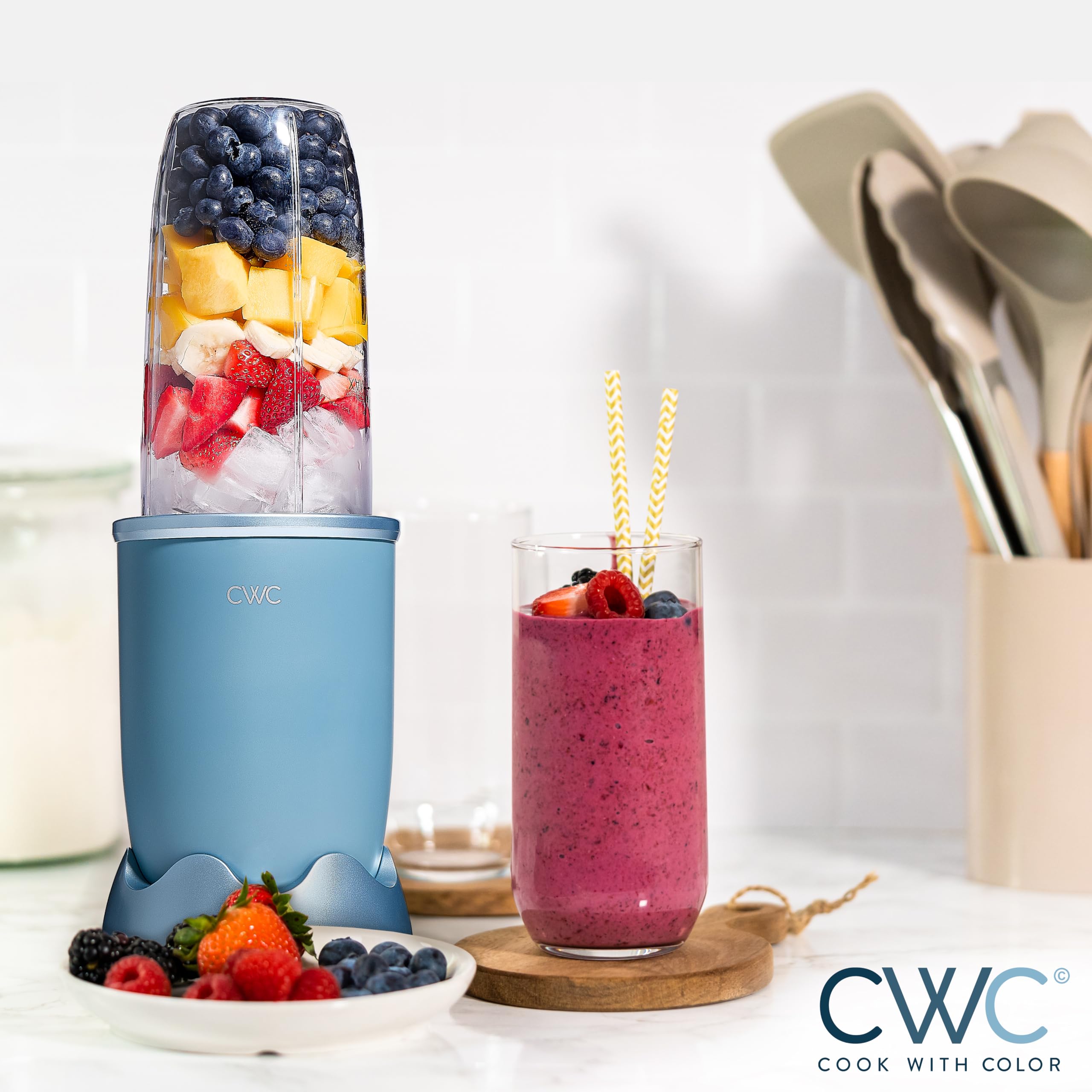 600W Personal Power Blender - 24oz BPA-Free Jar with Ice-Crushing Blades | Perfect for Smoothies, Shakes & Meal Prep | Anti-Slip Base & Easy Clean Design in Slate Blue | Ideal for Home Kitchen, Office & Healthy Lifestyle