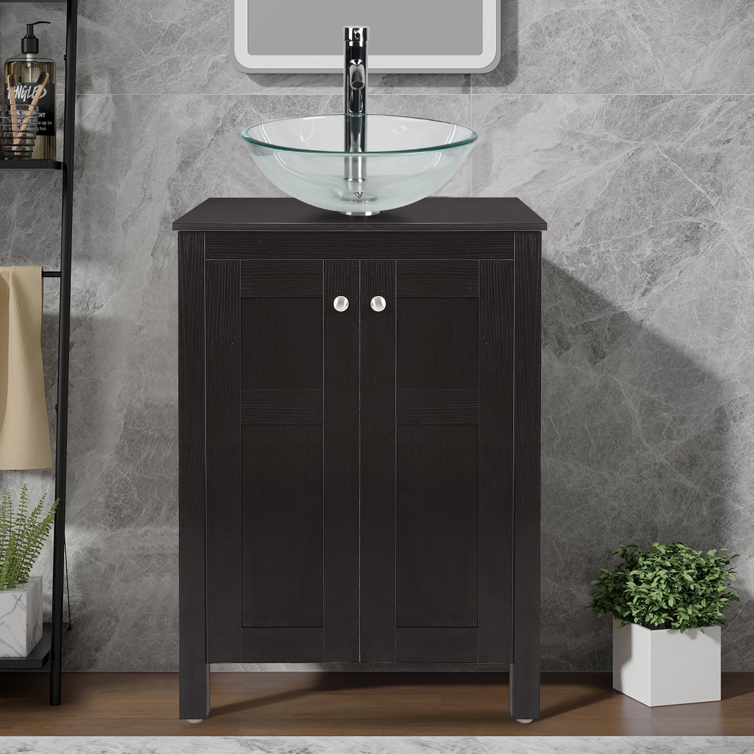 ARTETHYS 24 Inch Traditional Bathroom Vanity Set with Tempered Glass Vessel Sink, MDF Cabinet & Faucet - Complete Bathroom Sink Combo with Pop-up Drain for Modern Home Decor | Perfect for Small Bathrooms, Powder Rooms & Guest Suites