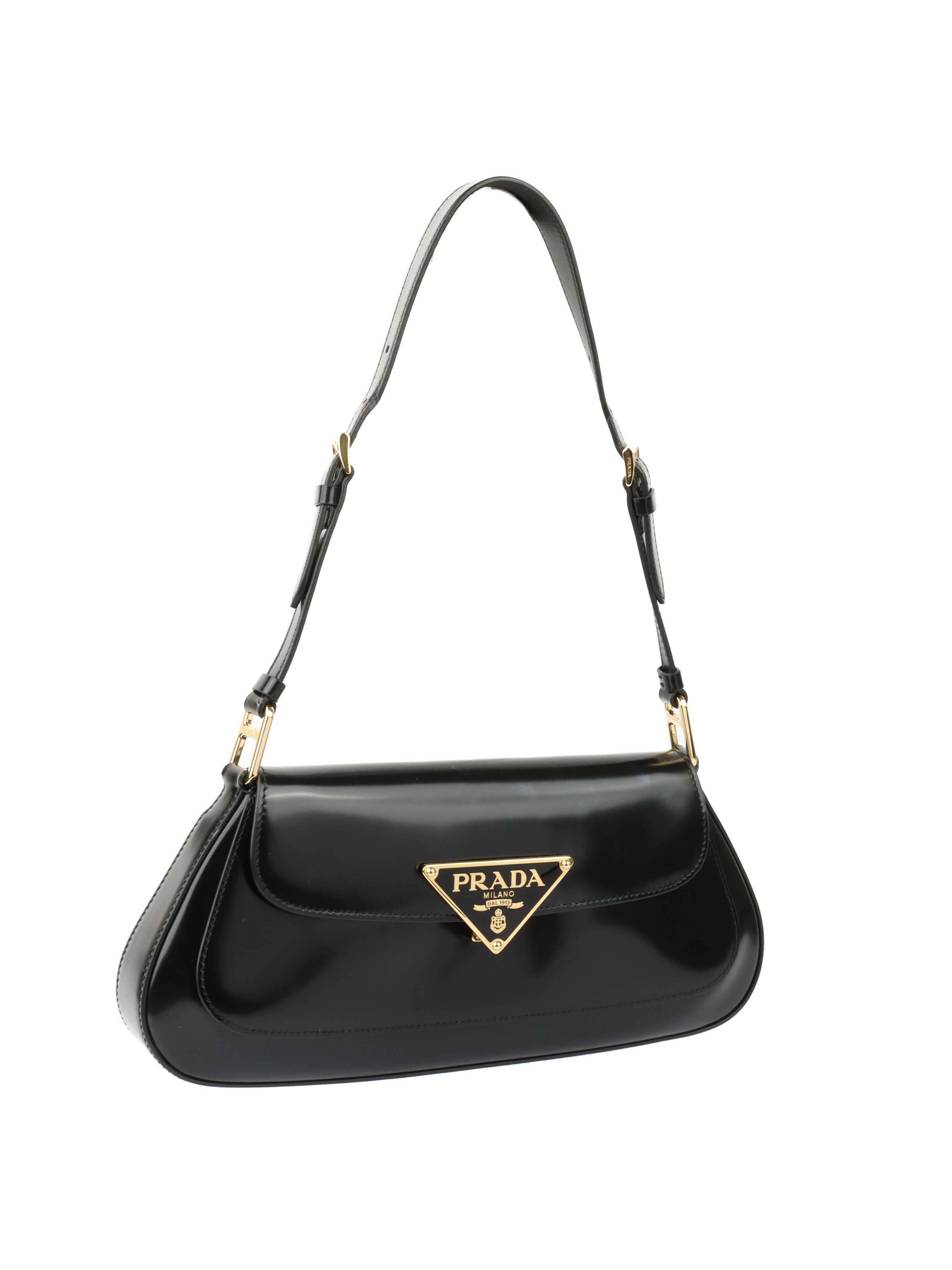 Prada Black Leather Shoulder Bag for Women - Luxury Designer Handbag Purse for Work, Travel & Everyday Use