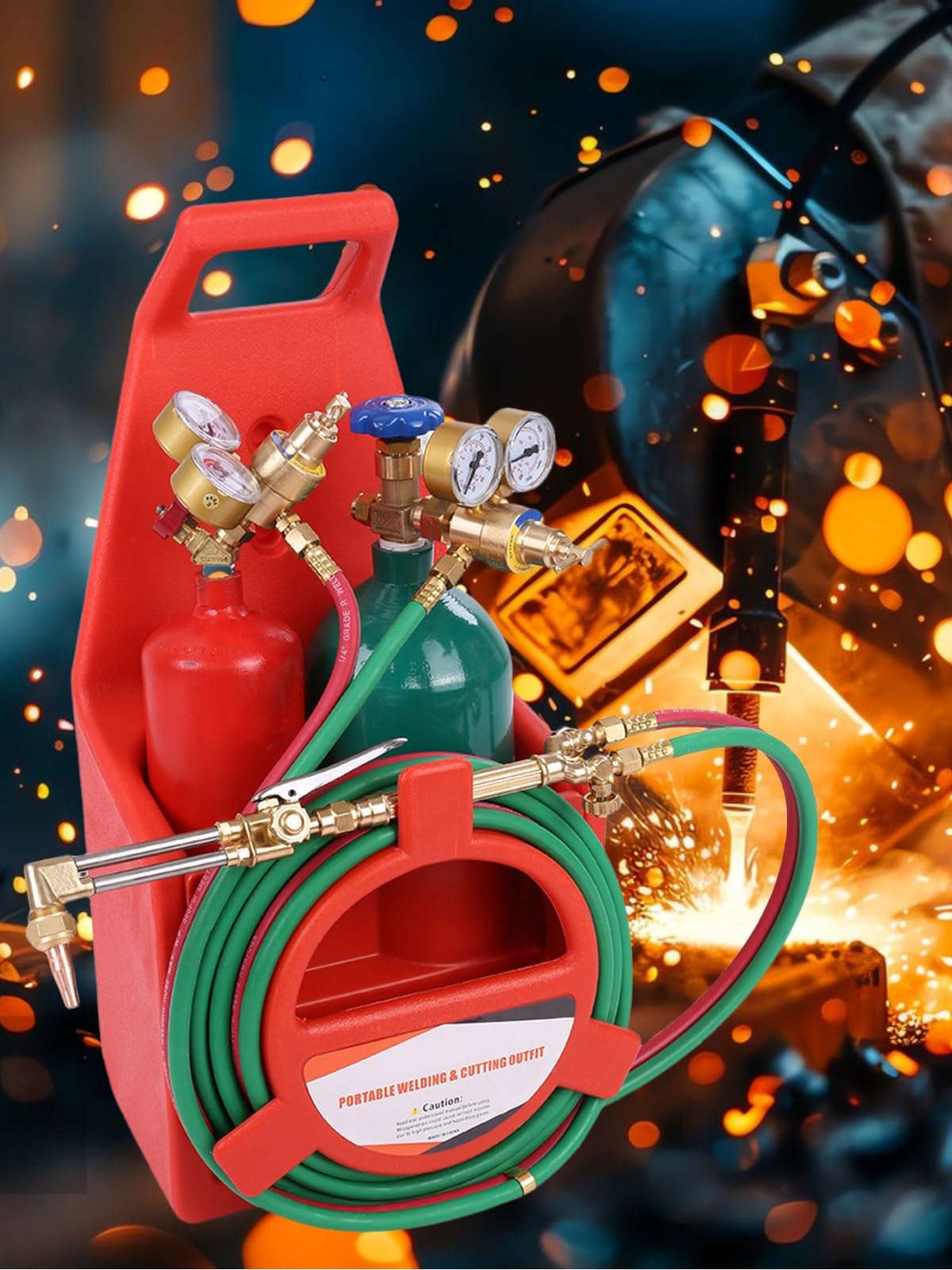 Oxyacetylene Torch Kit with Long Pipe Brass Nozzle - Oxygen & Acetylene Tanks Included - Professional Metal Cutting & Welding Torch for DIY, Repair, and Metal Fabrication Projects