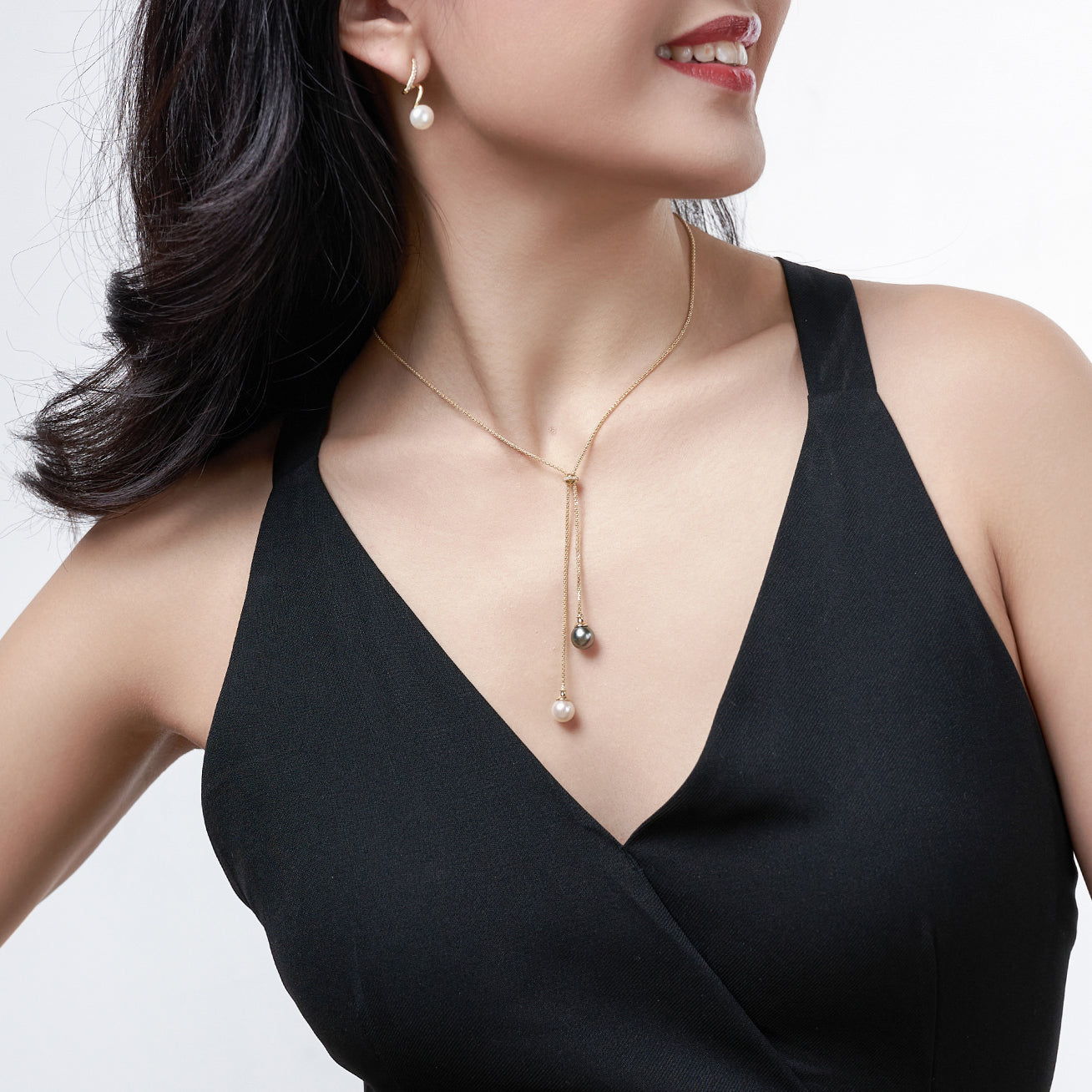 18K Solid Gold Diamond Pearl Necklace for Women - Elegant Bridal Jewelry Gift (KN00197) | HARMONY - Perfect for Weddings, Anniversaries, and Special Occasions