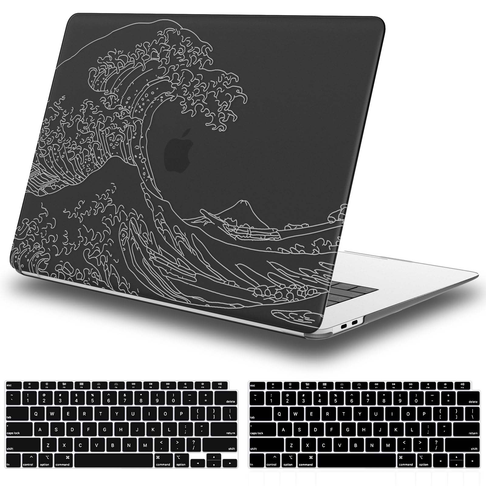 iLeadon MacBook Air 13 Inch Case 2022-2018 Models (A2337 M1/A2179/A1932) - Matte Hard Shell Protective Cover with Keyboard Protector & Screen Protector - Sea Wave Black - Perfect for Work, Travel & School