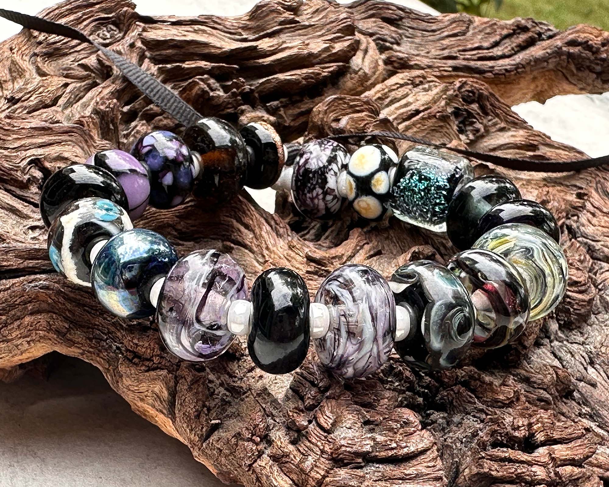18-Piece Black Orphan Lampwork Glass Beads Set for Jewelry Making - DIY Bracelet, Necklace & Craft Projects (SRA Certified)