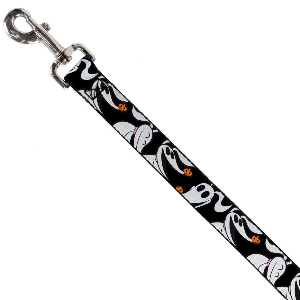 Buckle-Down Nightmare Before Christmas Zero Pumpkin Dog Leash - 4ft Reflective Pet Lead with 1.5in Width for Halloween Walks, Night Safety & Themed Costume Outfits