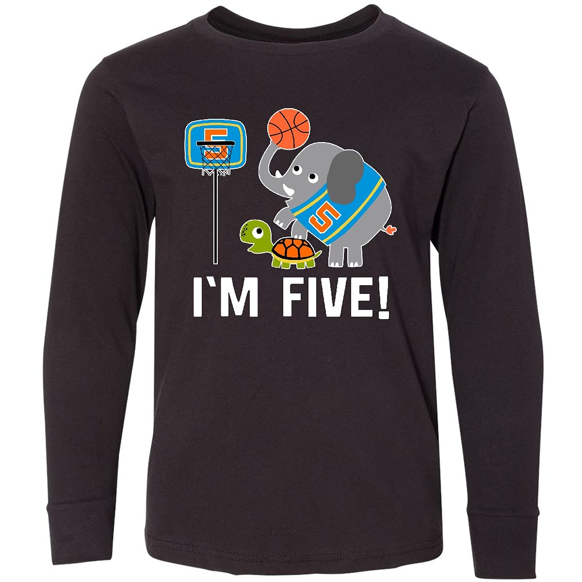 Inktastic Basketball 5th Birthday T-Shirt for 5 Year Old Boys - Youth Long Sleeve Basketball Party Shirt - Perfect for Birthday Parties, Sports Events & Casual Wear