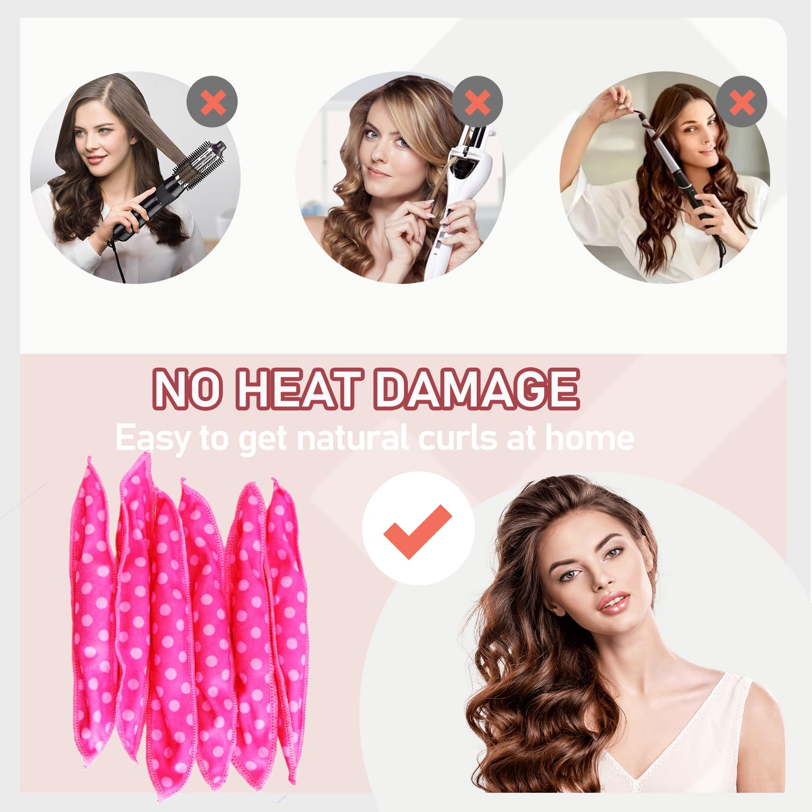 AHSNYLC 9PCS Satin Sponge Hair Rollers - Soft No Heat Curlers for Overnight Styling, Heatless Hair Curling Sponge Rollers for Sleeping, Gentle Hair Rollers for Women - Perfect for Bedtime Styling & Next-Day Beach Waves