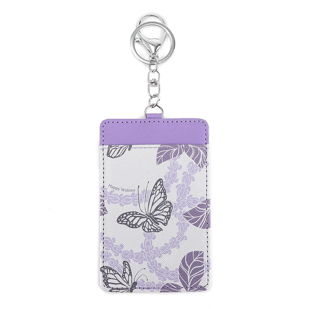 April Crownflower Purple Leather Card Holder - Slim RFID Blocking Wallet for Credit Cards & ID - Perfect for Travel, Business, and Everyday Use