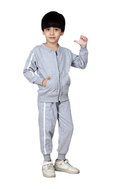 Ameeha Stylish Kids Striped Tracksuit for Boys & Girls (4-5 Years) - Grey | Comfortable Athletic Wear for Playtime & School Activities