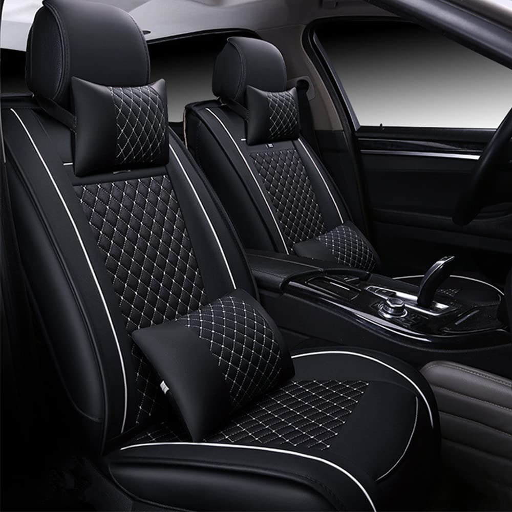 Premium Leatherette Car Seat Covers for BMW M2 M3 M4 - Airbag Compatible Front Seat Protectors (2-Piece Set, Black with White Edge) - Perfect for Luxury Car Interior Protection & Style Enhancement