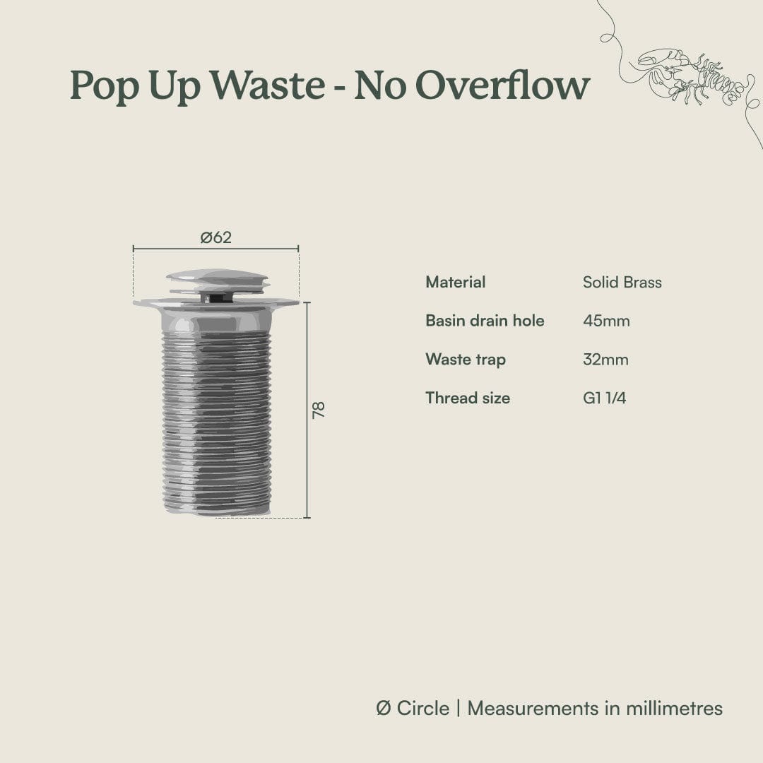 Pop Up Waste Drain Stopper in Brushed Brass - No Overflow Design for Bathroom Sink & Bathtub - Perfect for Modern Home Renovation and Plumbing Upgrades