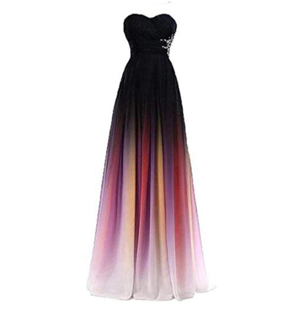 Angela Women's Ombre Bridesmaid Dresses - Gradient Long Prom Evening Gowns for Weddings, Formal Events & Special Occasions | Black to Red Color Fade Style F24