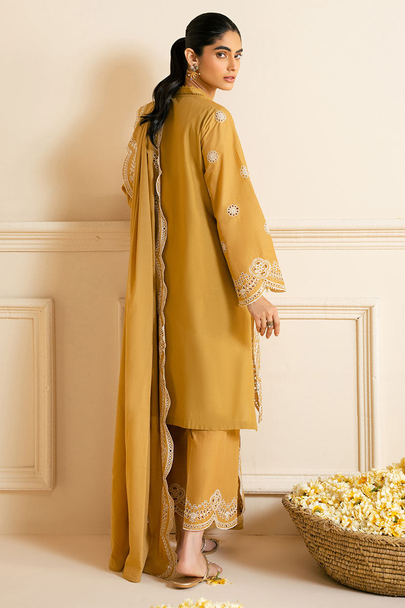 MEADOW GOLD 3-Piece Chikankari Embroidered Suit Set for Women | Traditional Indian Kurti with Dupatta & Pants | Perfect for Weddings, Festivals & Special Occasions