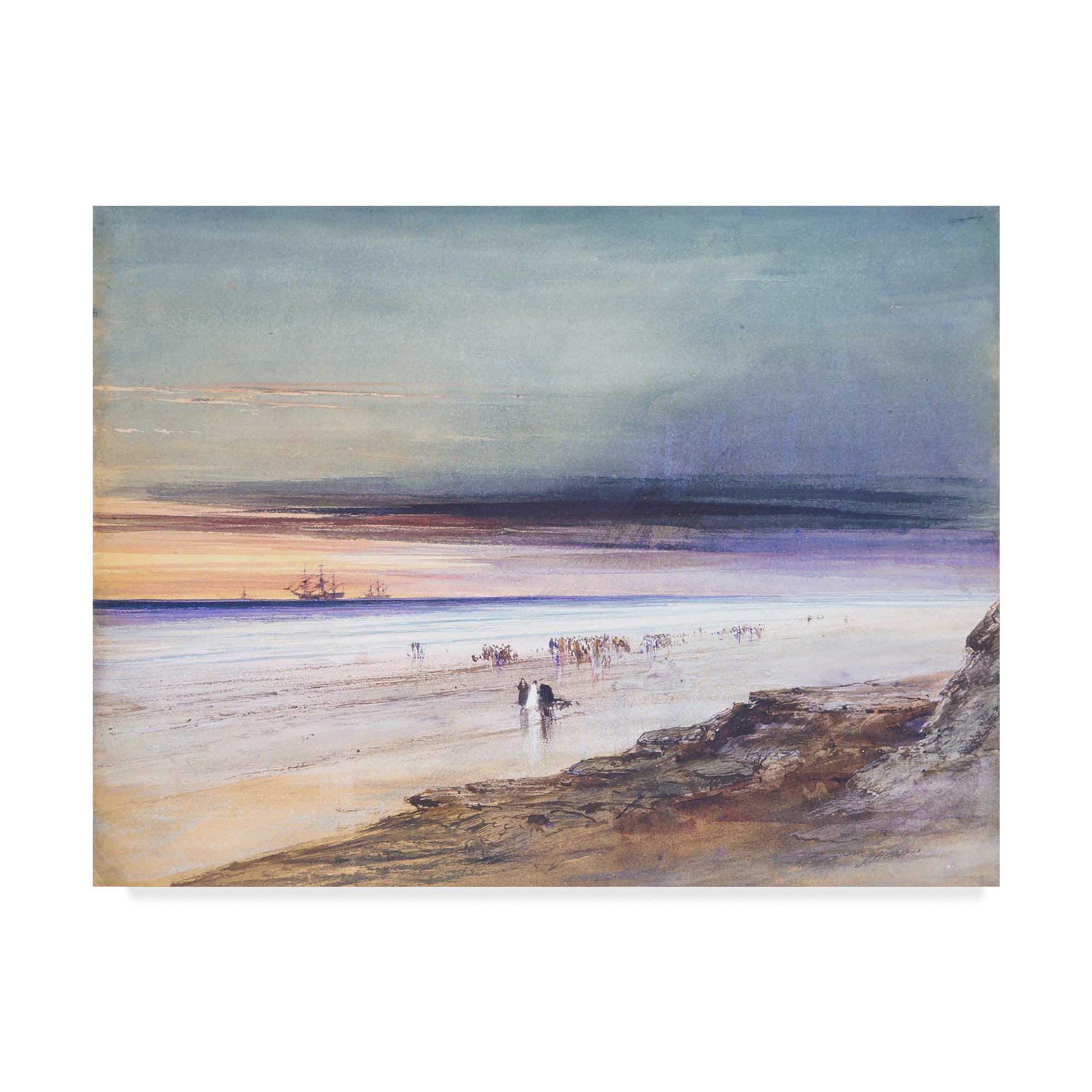 Vintage Beach Scene 1865 by James Hamilton - 35x47 Inch Wall Art Print - Perfect for Coastal Decor, Living Room & Beach House Interior Design