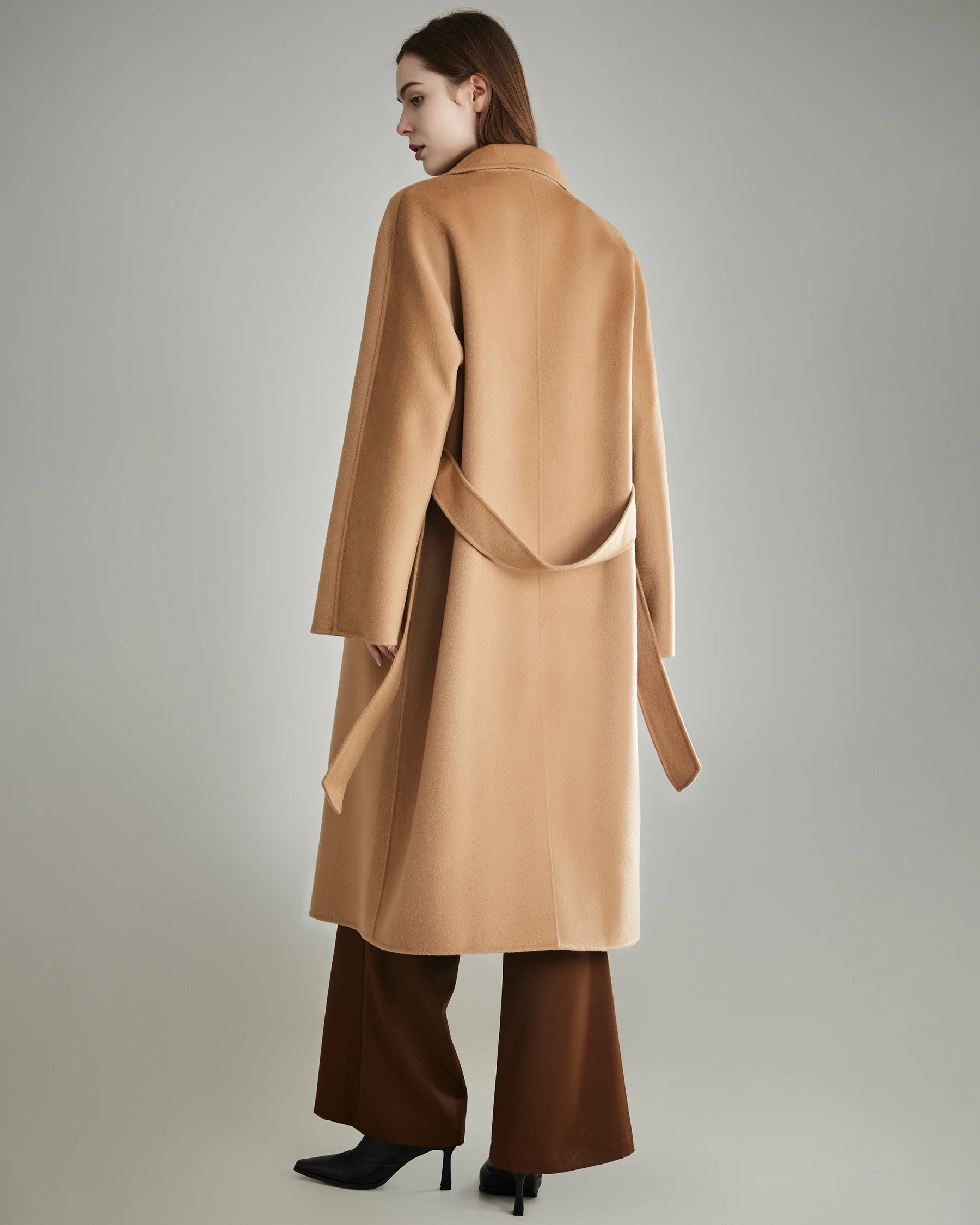 Double Breasted Belted Wool Coat for Women - Classic Winter Trench Coat with Belt - Warm & Stylish Outerwear for Office, Travel & Formal Occasions