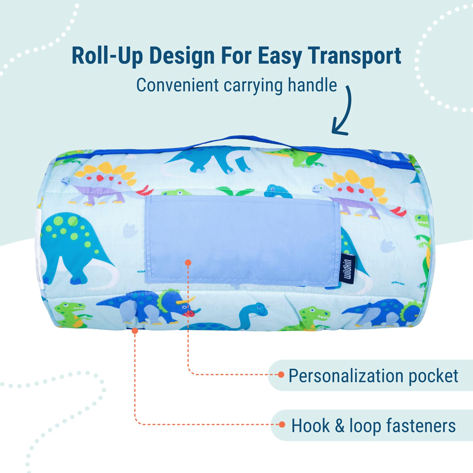 Wildkin Kids Original Nap Mat - Soft & Cozy Sleeping Mat with Pillow for Toddlers & Children | Perfect for Daycare, Preschool, Travel & Sleepovers | Dinosaur Land Design