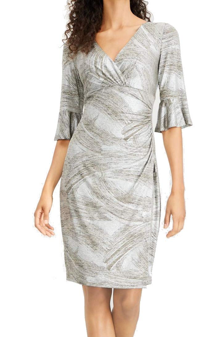 CONNECTED APPAREL Women's Ruffle Sleeve Faux Wrap Dress - Elegant Flowy Midi Dress for Work, Date Night & Special Occasions
