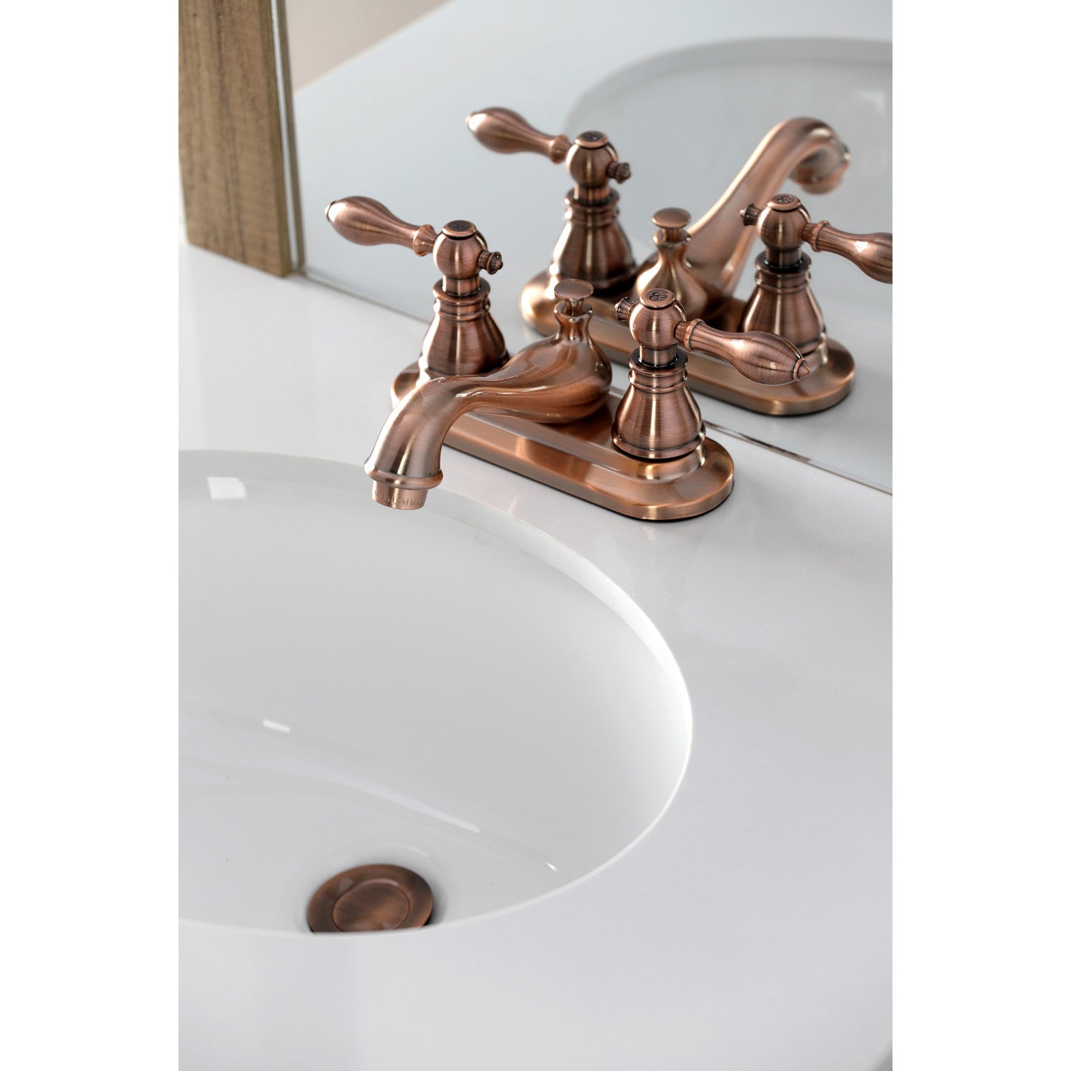 KB606ACL Double Handle 3-Hole Deck Mount 4-Inch Centerset Bathroom Faucet with Pop-Up Drain in Antique Copper - Classic American Style for Bathroom Vanity Sink Upgrade